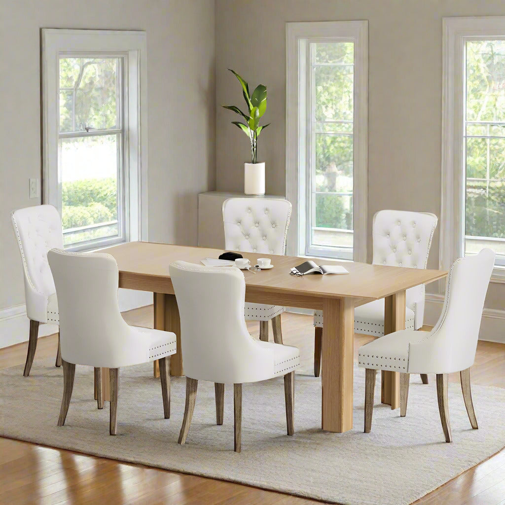 Venezia Luxe 160-200cm Extendable Dining Table Set | 7 Seater Dining Table and Velet Beige Dining Chairs