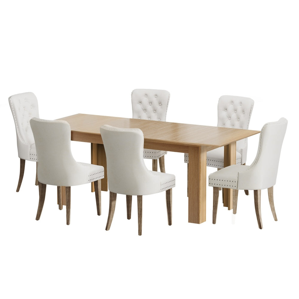 Venezia Luxe 160-200cm Extendable Dining Table Set | 7 Seater Dining Table and Velet Beige Dining Chairs