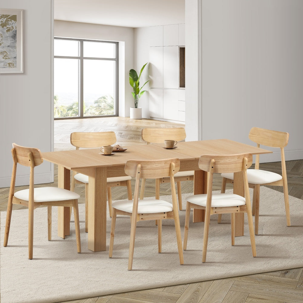 Rialto 160-200cm Extendable Dining Table Set | 7 Piece Two Tone Dining Table and White Padded Chairs Package