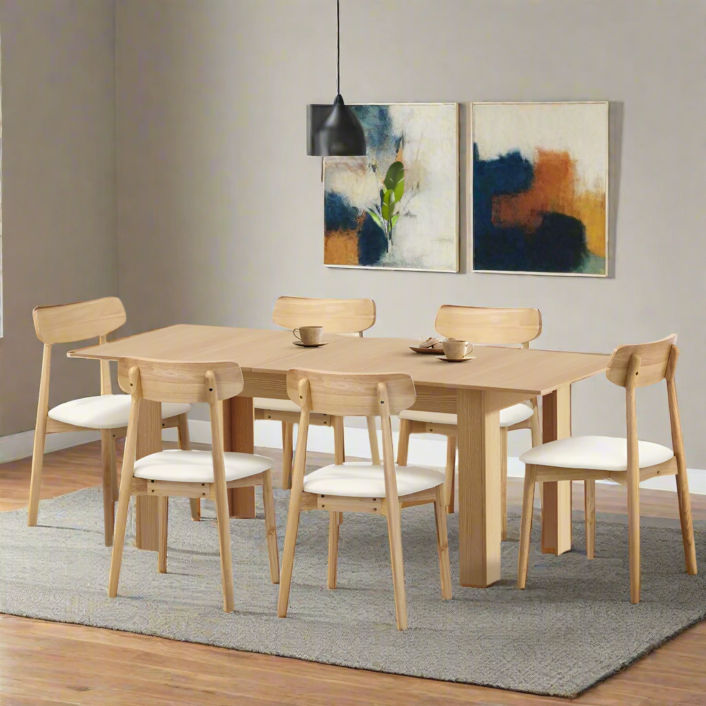 Rialto 160-200cm Extendable Dining Table Set | 7 Piece Two Tone Dining Table and White Padded Chairs Package