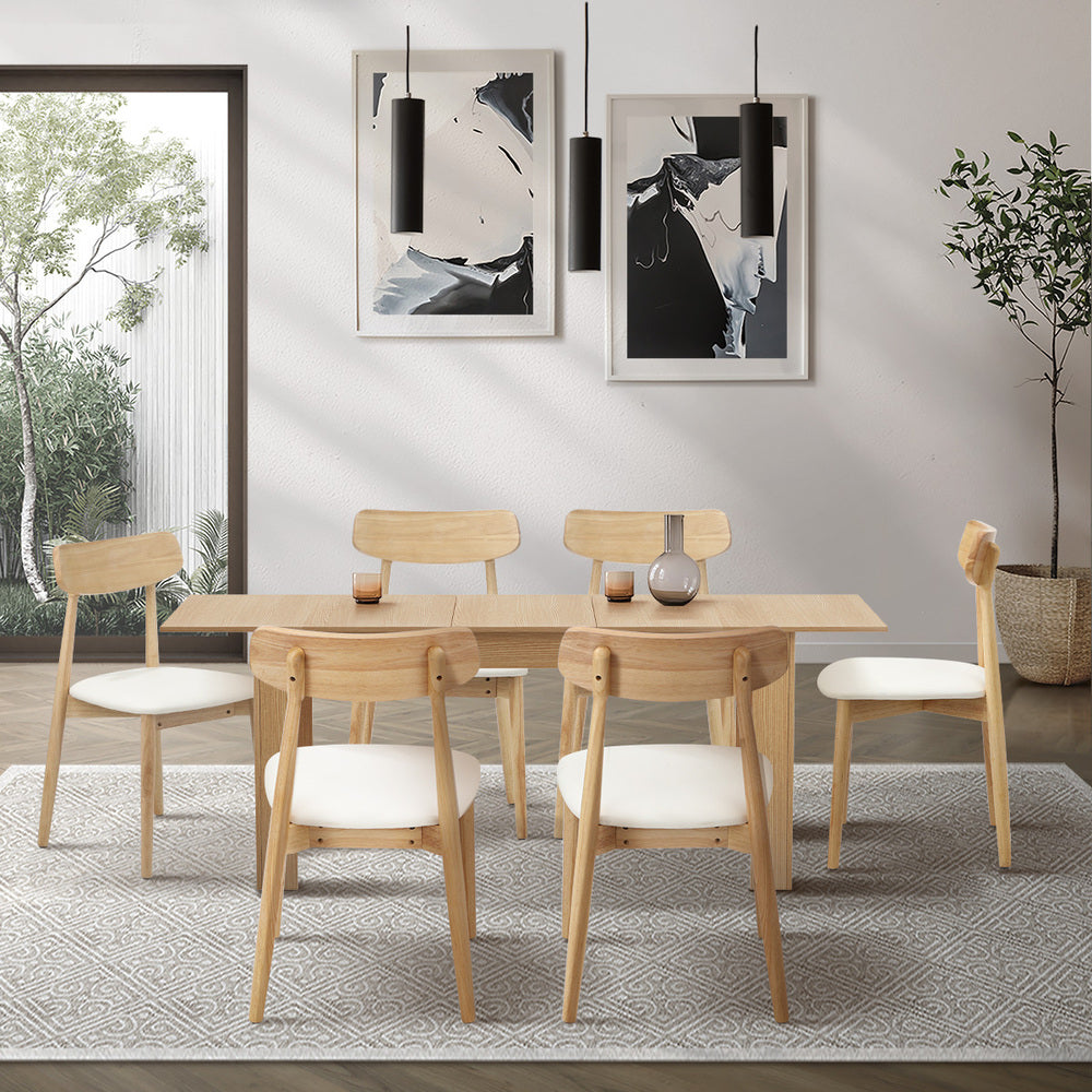 Rialto 160-200cm Extendable Dining Table Set | 7 Piece Two Tone Dining Table and White Padded Chairs Package