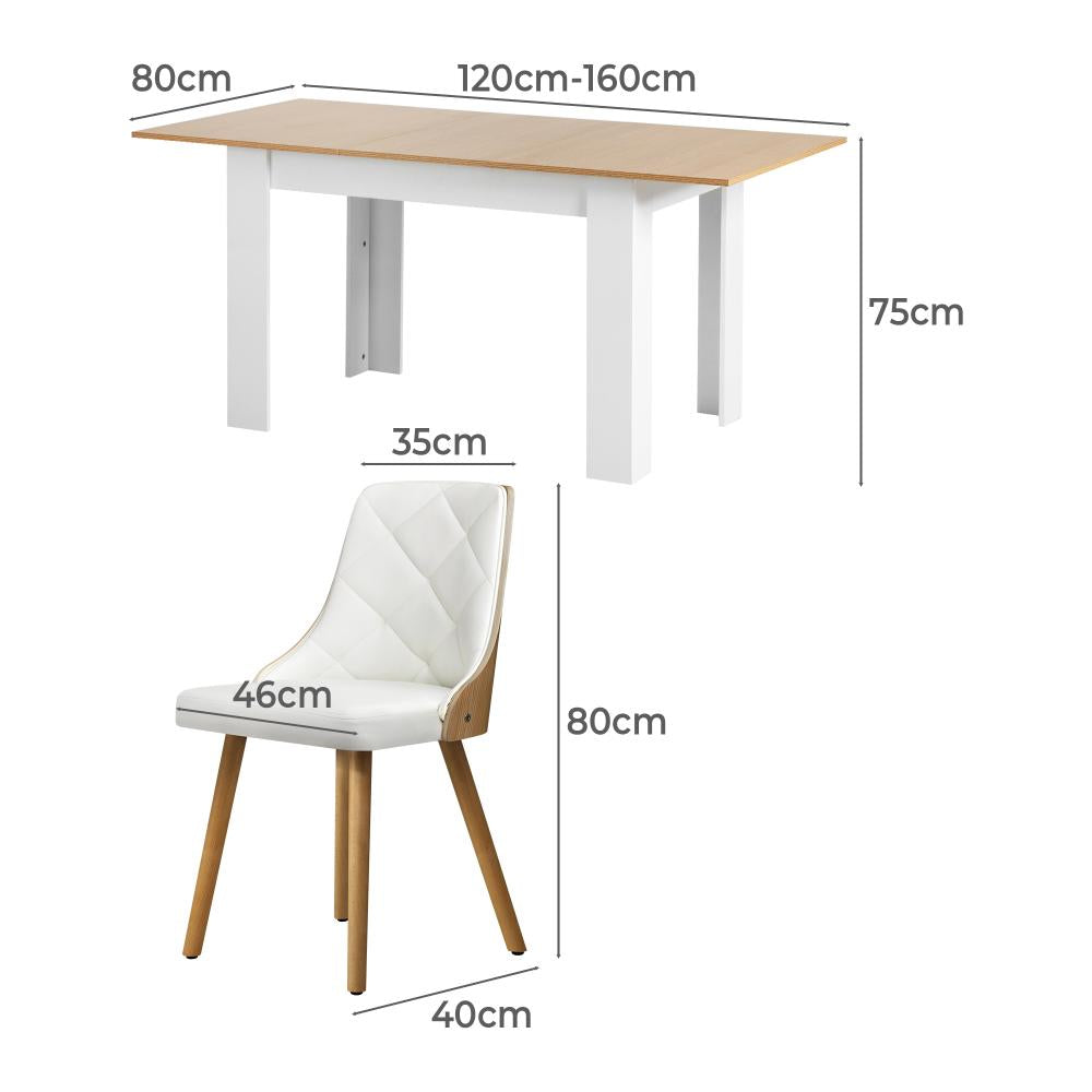 Bianco Nuvo Extendable Dining Table and Chairs Set | Wood and White Modern Kitchen Table and Chairs Package