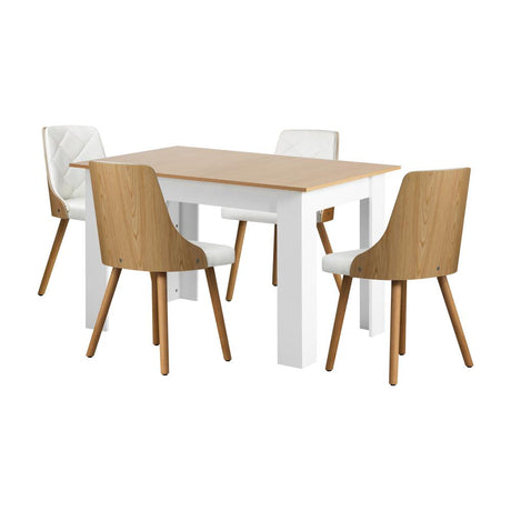 Bianco Nuvo Extendable Dining Table and Chairs Set | Wood and White Modern Kitchen Table and Chairs Package
