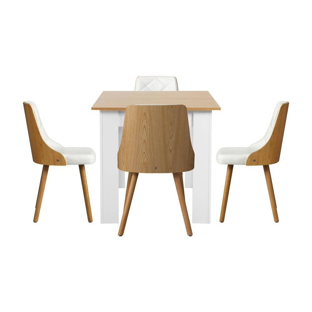Bianco Nuvo Extendable Dining Table and Chairs Set | Wood and White Modern Kitchen Table and Chairs Package