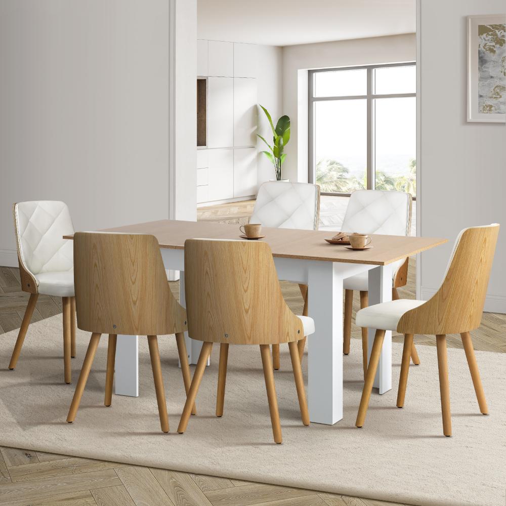 Bianco Nuvo Extendable Dining Table and Chairs Set | Wood and White Modern Kitchen Table and Chairs Package