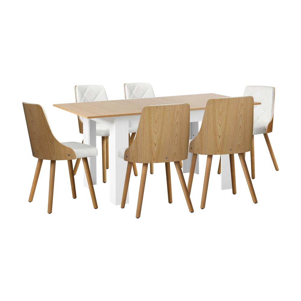 Bianco Nuvo Extendable Dining Table and Chairs Set | Wood and White Modern Kitchen Table and Chairs Package