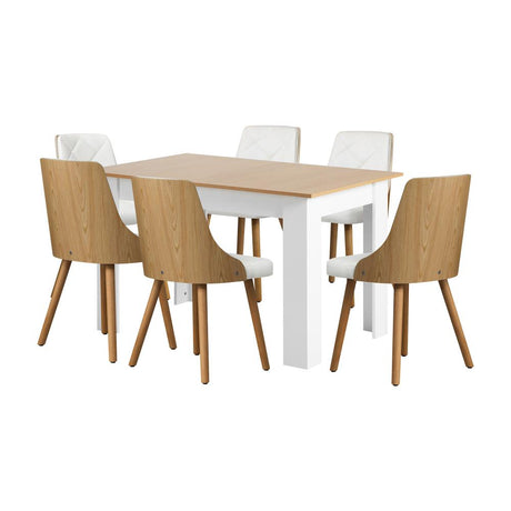 Bianco Nuvo Extendable Dining Table and Chairs Set | Wood and White Modern Kitchen Table and Chairs Package