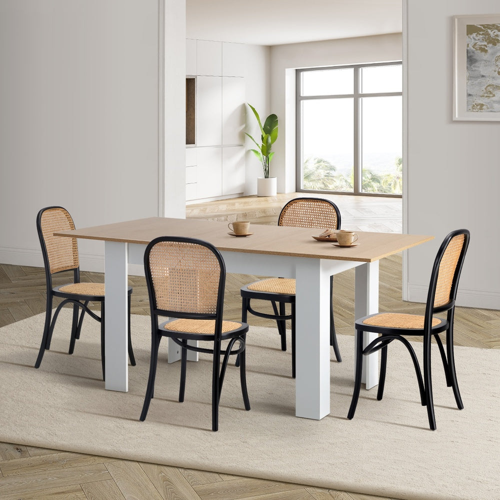Rialto Vintage Extendable Dining Table Set | 5-7 Seater Premium Dining Table and Wooden Rattan Chairs Set