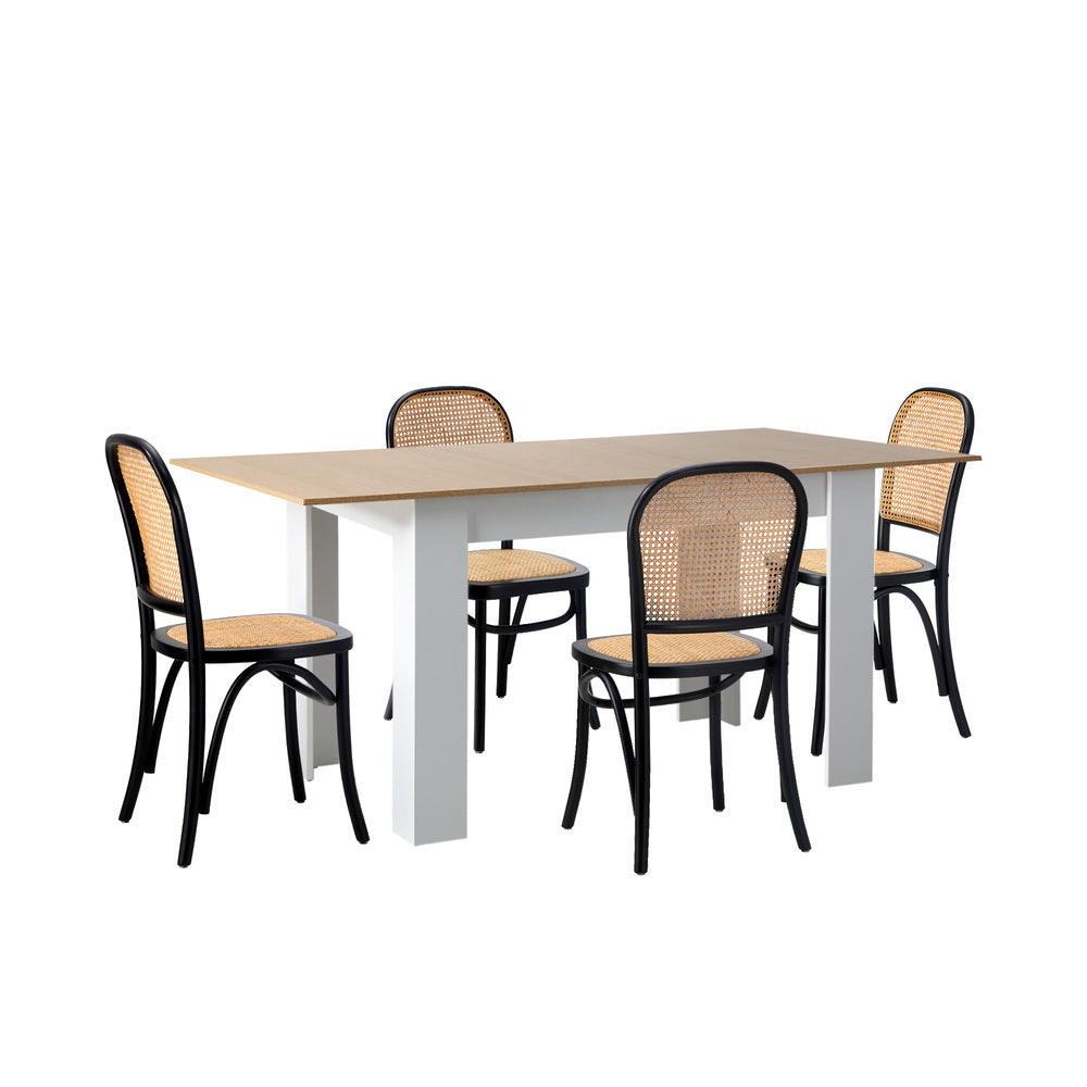 Rialto Vintage Extendable Dining Table Set | 5-7 Seater Premium Dining Table and Wooden Rattan Chairs Set
