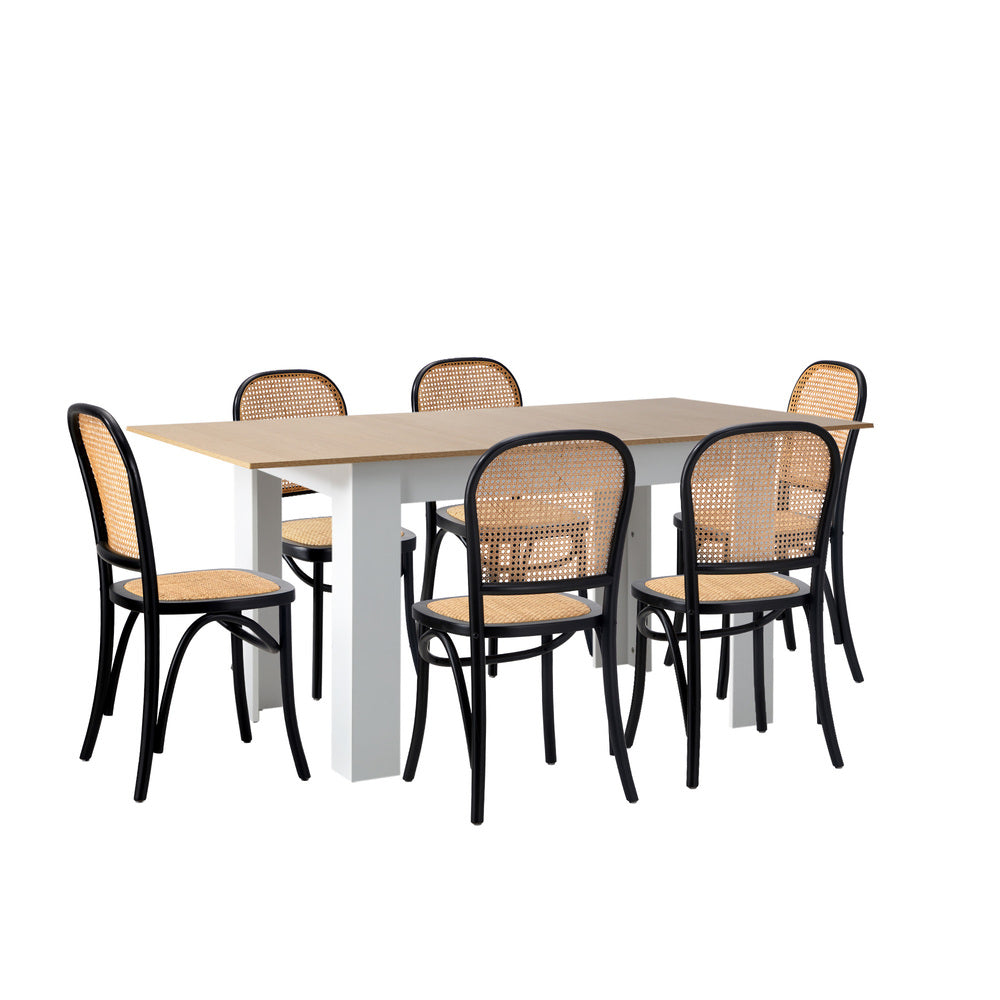 Rialto Vintage Extendable Dining Table Set | 5-7 Seater Premium Dining Table and Wooden Rattan Chairs Set