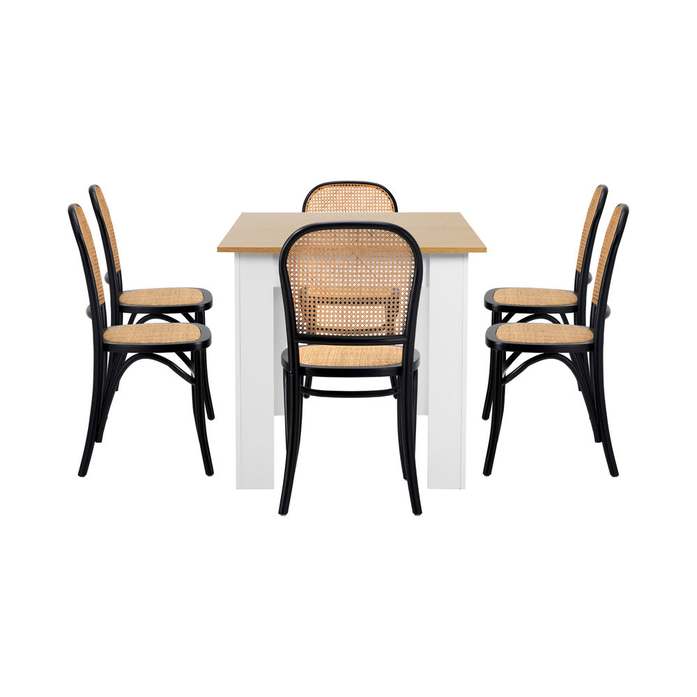 Rialto Vintage Extendable Dining Table Set | 5-7 Seater Premium Dining Table and Wooden Rattan Chairs Set