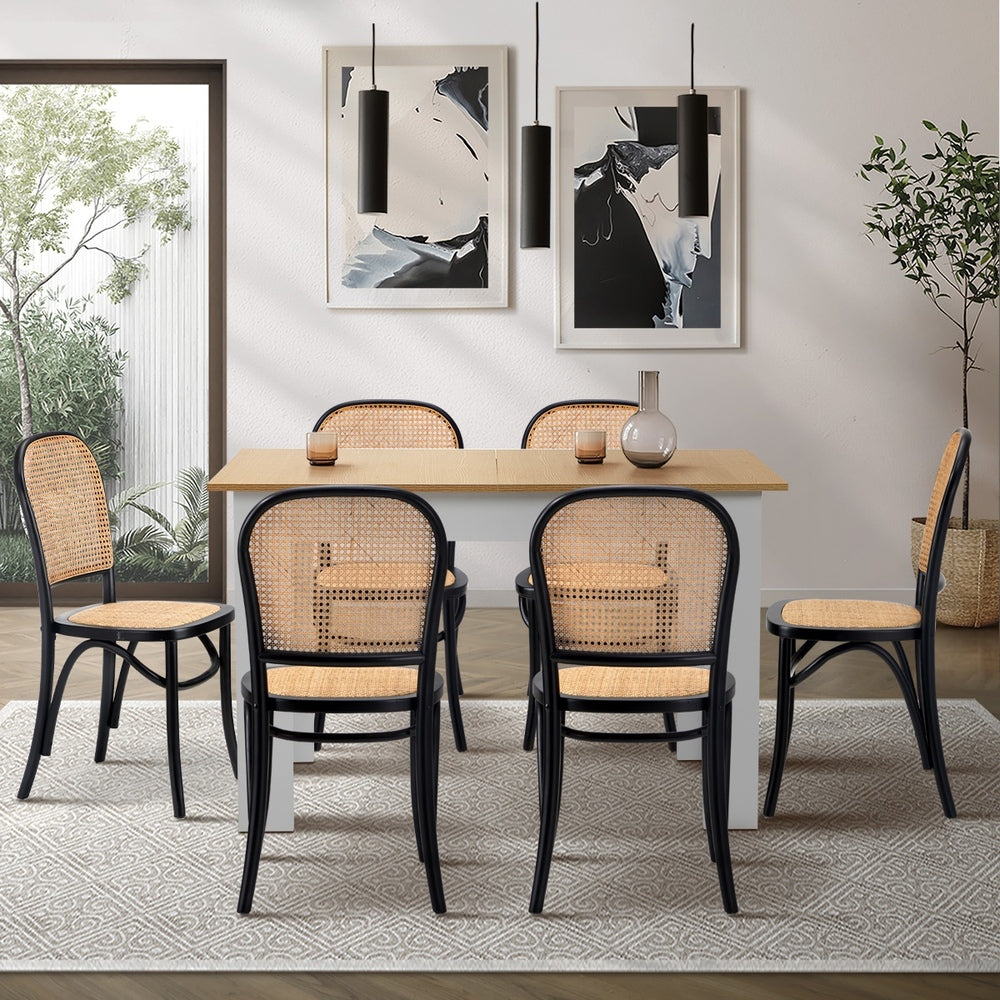 Rialto Vintage Extendable Dining Table Set | 5-7 Seater Premium Dining Table and Wooden Rattan Chairs Set