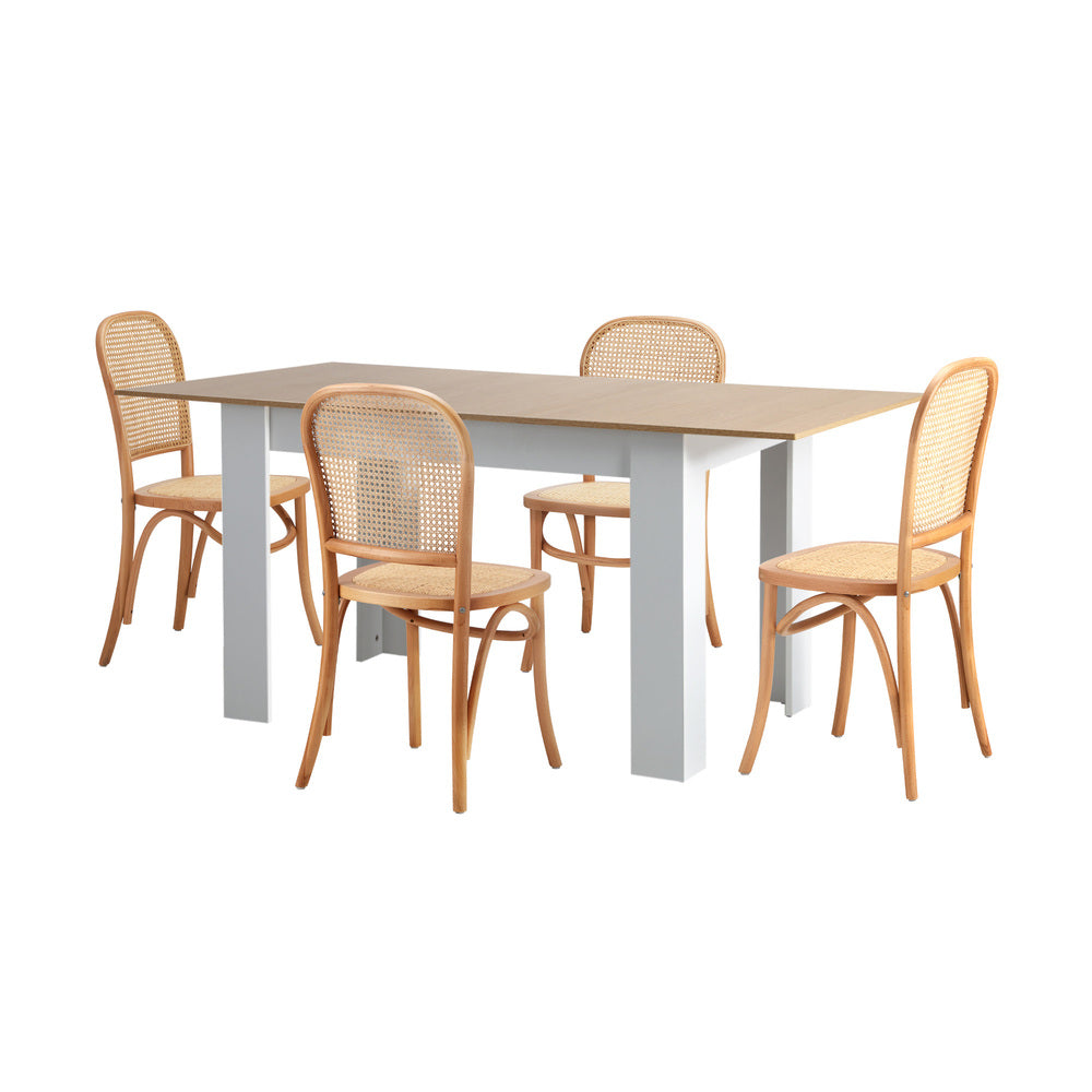Rialto Vintage Extendable Dining Table Set | 5-7 Seater Premium Dining Table and Wooden Rattan Chairs Set