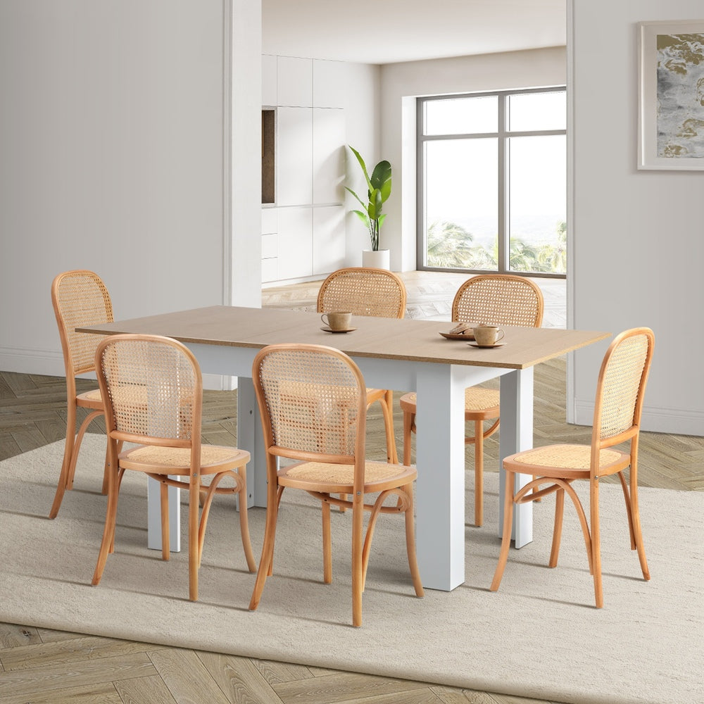 Rialto Vintage Extendable Dining Table Set | 5-7 Seater Premium Dining Table and Wooden Rattan Chairs Set