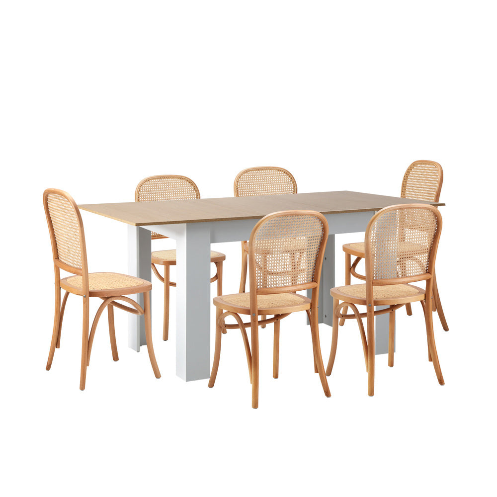 Rialto Vintage Extendable Dining Table Set | 5-7 Seater Premium Dining Table and Wooden Rattan Chairs Set