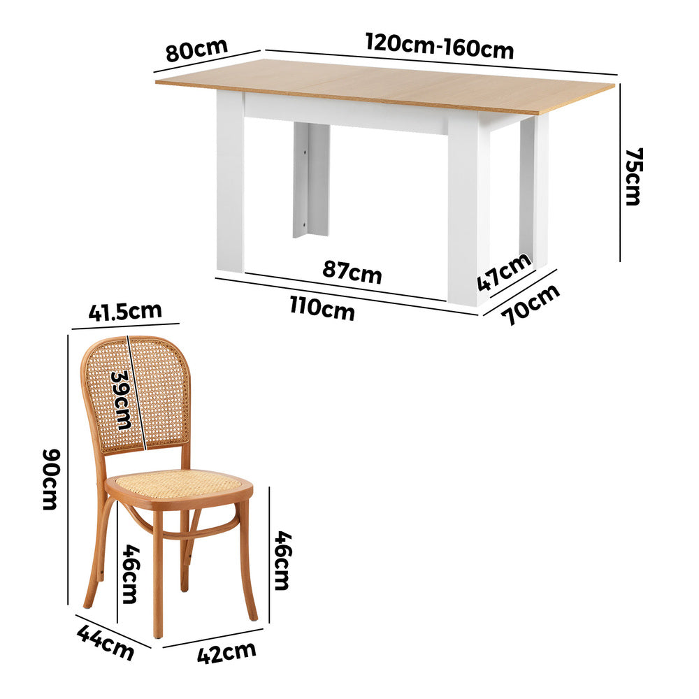 Rialto Vintage Extendable Dining Table Set | 5-7 Seater Premium Dining Table and Wooden Rattan Chairs Set