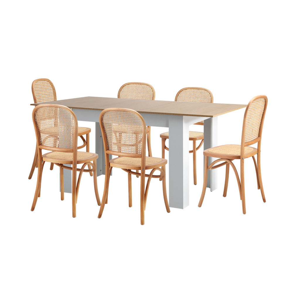 Rialto Vintage Extendable Dining Table Set | 5-7 Seater Premium Dining Table and Wooden Rattan Chairs Set