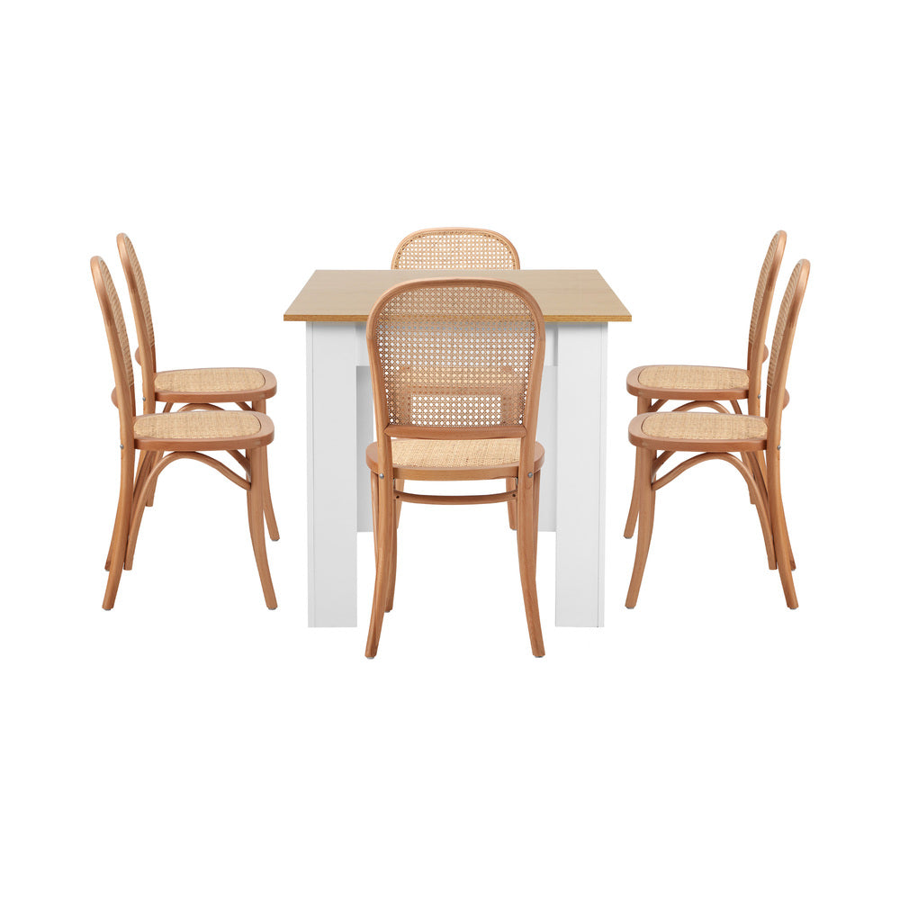 Rialto Vintage Extendable Dining Table Set | 5-7 Seater Premium Dining Table and Wooden Rattan Chairs Set