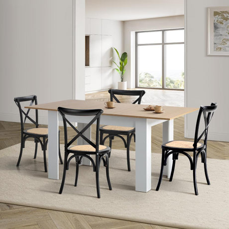 Bianco Nuovo Extendable Dining Table Set | 5-7 Seater Premium Modern Dining Table and Retro Crossback Chairs
