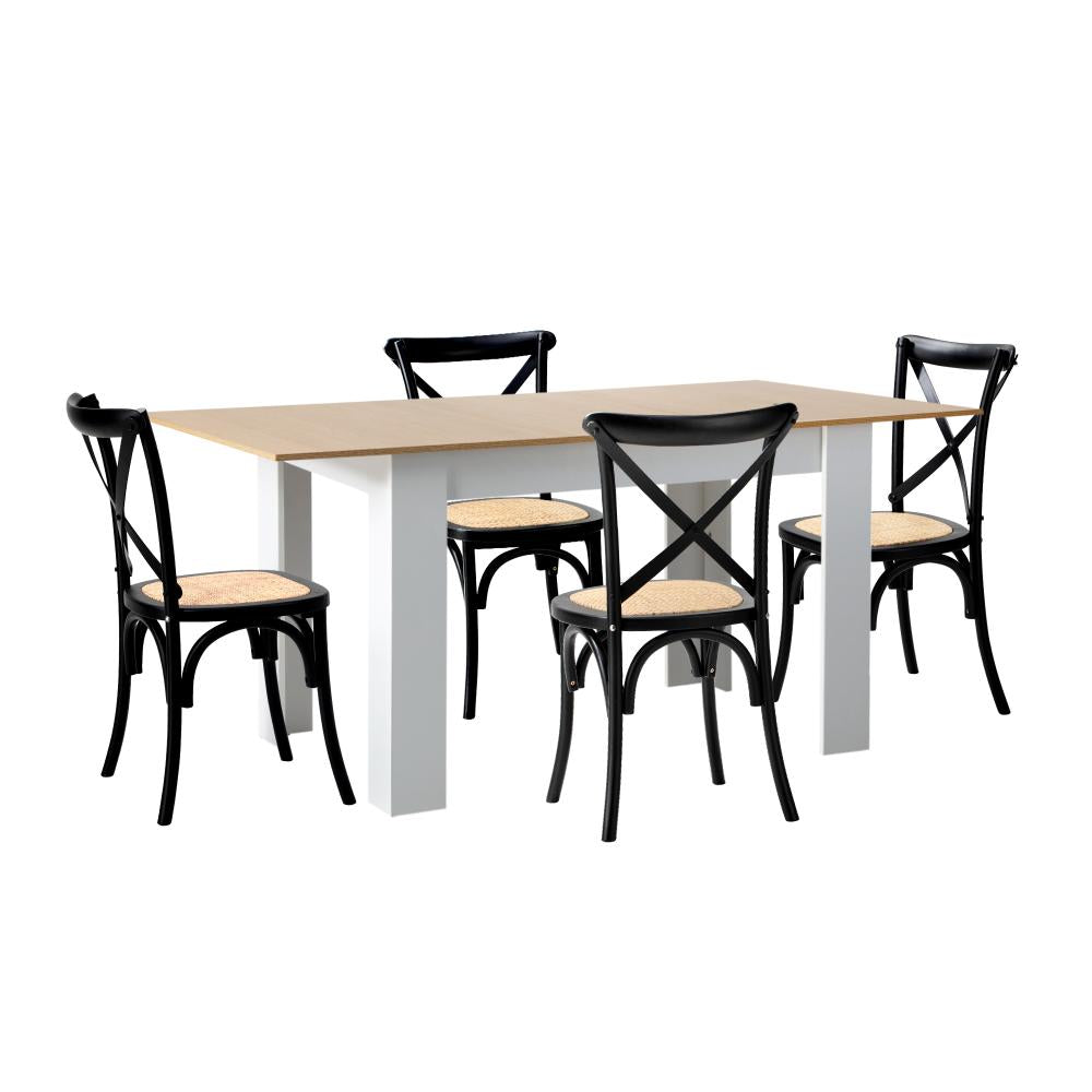 Bianco Nuovo Extendable Dining Table Set | 5-7 Seater Premium Modern Dining Table and Retro Crossback Chairs