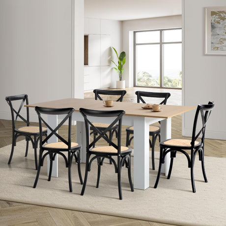 Bianco Nuovo Extendable Dining Table Set | 5-7 Seater Premium Modern Dining Table and Retro Crossback Chairs