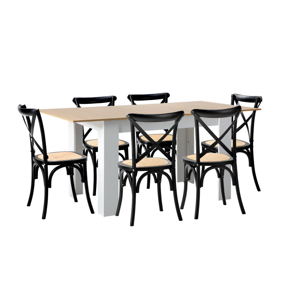 Bianco Nuovo Extendable Dining Table Set | 5-7 Seater Premium Modern Dining Table and Retro Crossback Chairs