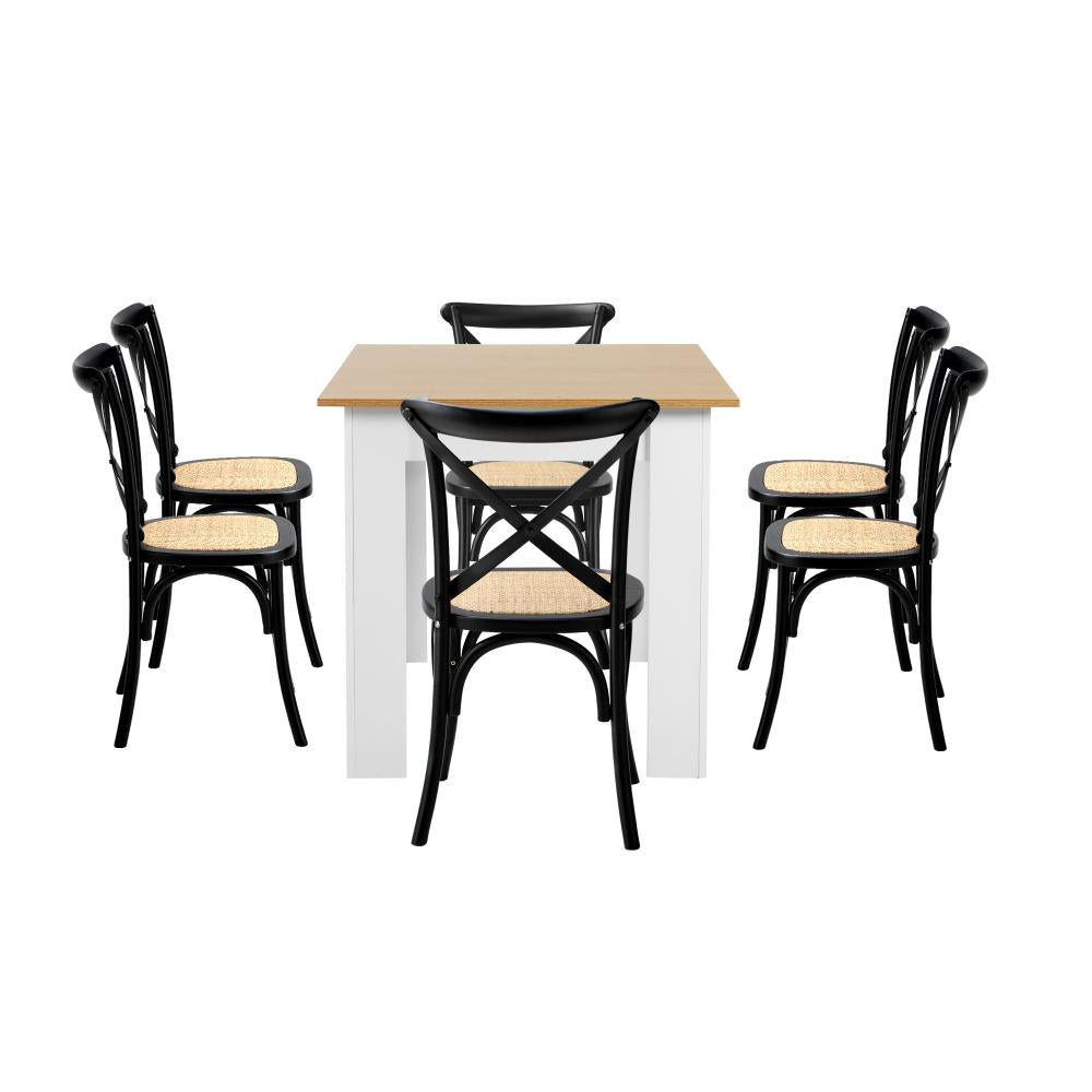 Bianco Nuovo Extendable Dining Table Set | 5-7 Seater Premium Modern Dining Table and Retro Crossback Chairs
