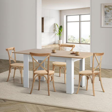 Bianco Nuovo Extendable Dining Table Set | 5-7 Seater Premium Modern Dining Table and Retro Crossback Chairs