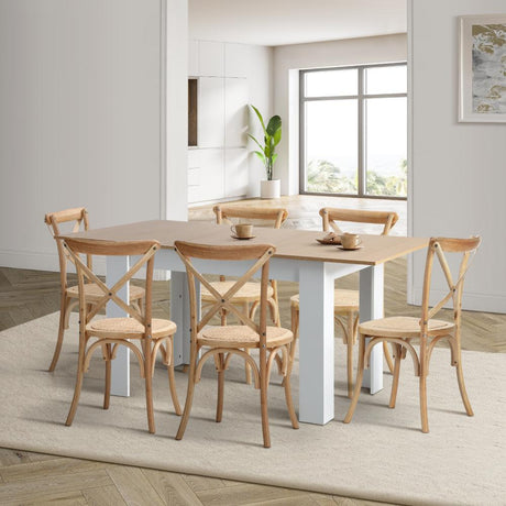 Bianco Nuovo Extendable Dining Table Set | 5-7 Seater Premium Modern Dining Table and Retro Crossback Chairs