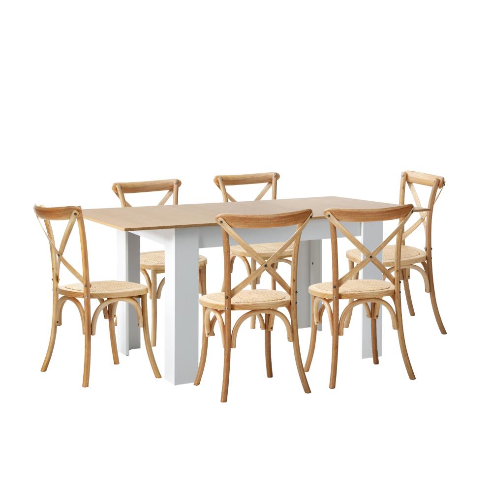 Bianco Nuovo Extendable Dining Table Set | 5-7 Seater Premium Modern Dining Table and Retro Crossback Chairs