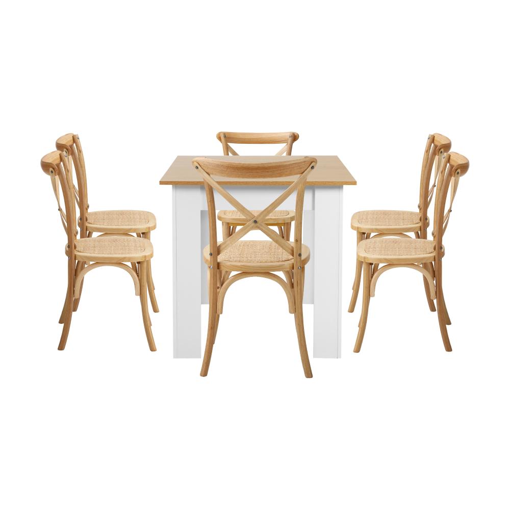 Bianco Nuovo Extendable Dining Table Set | 5-7 Seater Premium Modern Dining Table and Retro Crossback Chairs