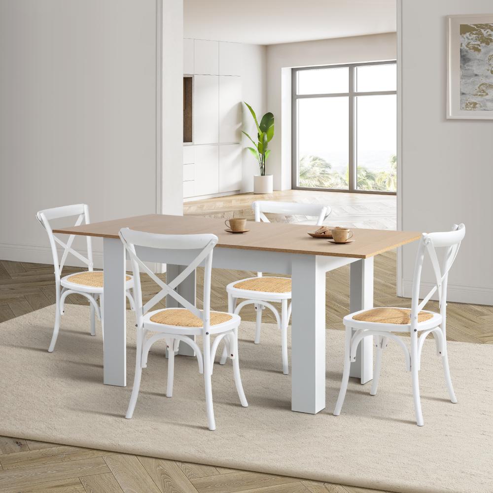 Bianco Nuovo Extendable Dining Table Set | 5-7 Seater Premium Modern Dining Table and Retro Crossback Chairs