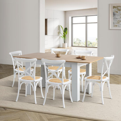 Bianco Nuovo Extendable Dining Table Set | 5-7 Seater Premium Modern Dining Table and Retro Crossback Chairs