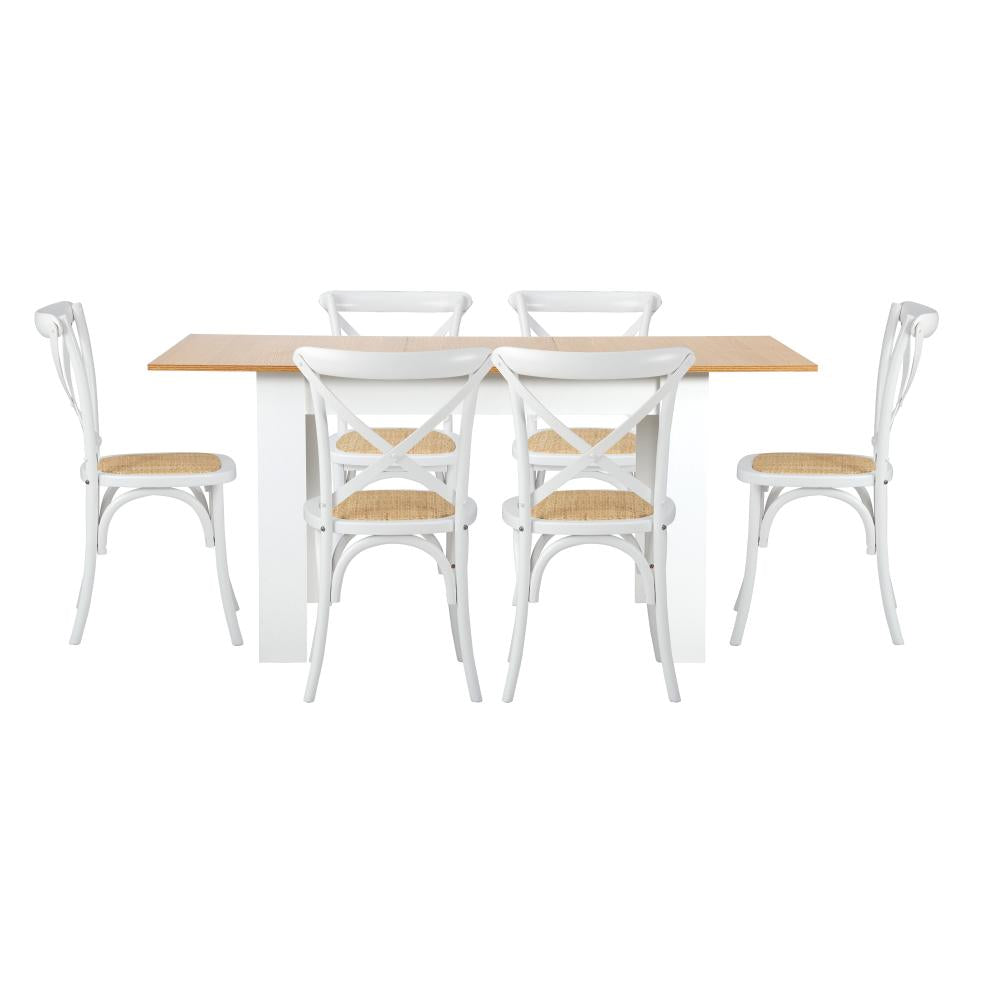 Bianco Nuovo Extendable Dining Table Set | 5-7 Seater Premium Modern Dining Table and Retro Crossback Chairs