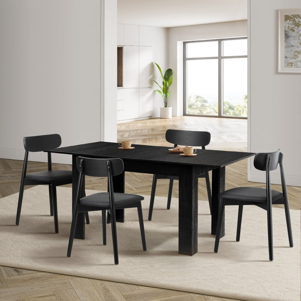 Julius Nero Extendable 120-160cm Dining Table Set | 5-7 Seater Premium All Black Modern Dining Table Set