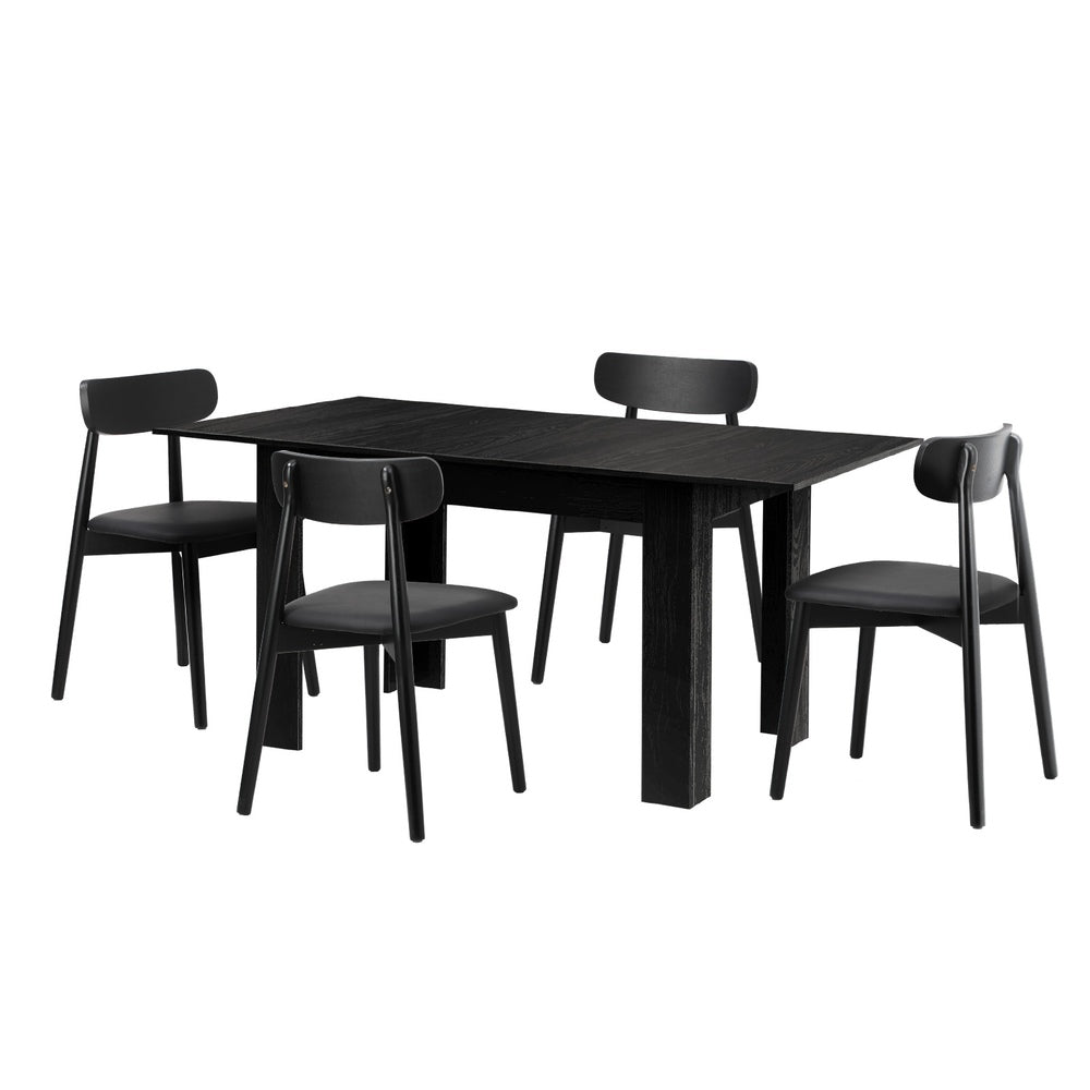 Julius Nero Extendable 120-160cm Dining Table Set | 5-7 Seater Premium All Black Modern Dining Table Set