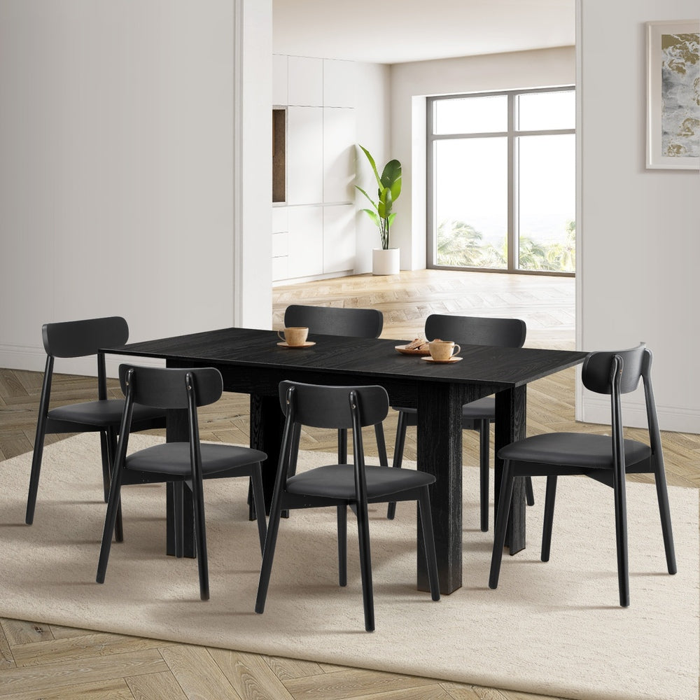 Julius Nero Extendable 120-160cm Dining Table Set | 5-7 Seater Premium All Black Modern Dining Table Set