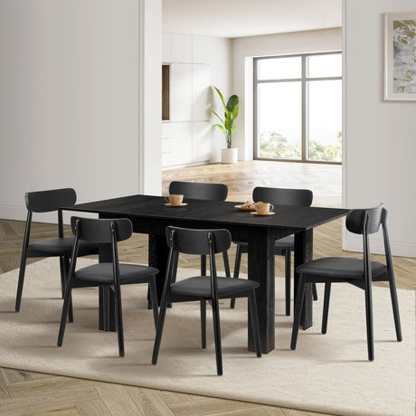 Julius Nero Extendable 120-160cm Dining Table Set | 5-7 Seater Premium All Black Modern Dining Table Set