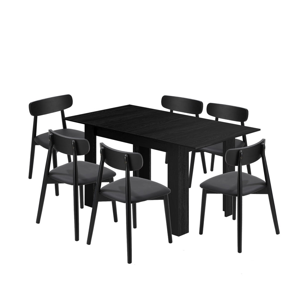 Julius Nero Extendable 120-160cm Dining Table Set | 5-7 Seater Premium All Black Modern Dining Table Set