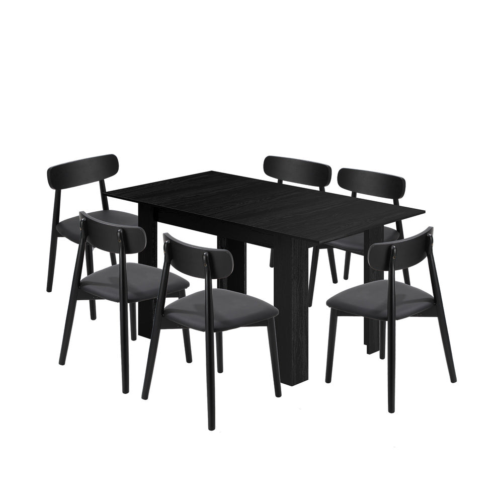 Julius Nero Extendable 120-160cm Dining Table Set | 5-7 Seater Premium All Black Modern Dining Table Set