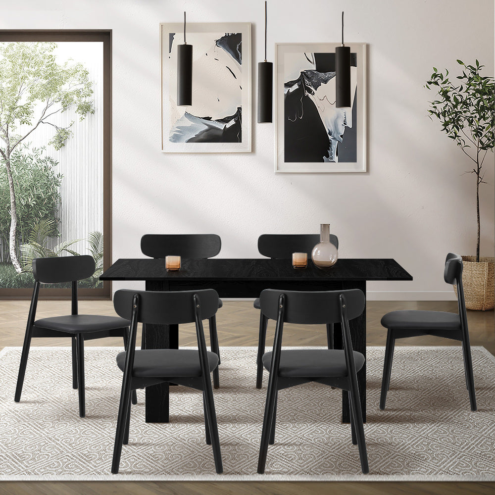 Julius Nero Extendable 120-160cm Dining Table Set | 5-7 Seater Premium All Black Modern Dining Table Set