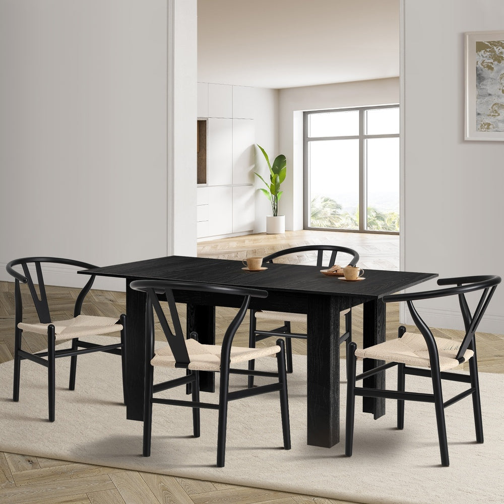 Replica Wishbone Nero Extendable 120-160cm Dining Table Set | 5-7 Seater Premium Modern Dining Table Set
