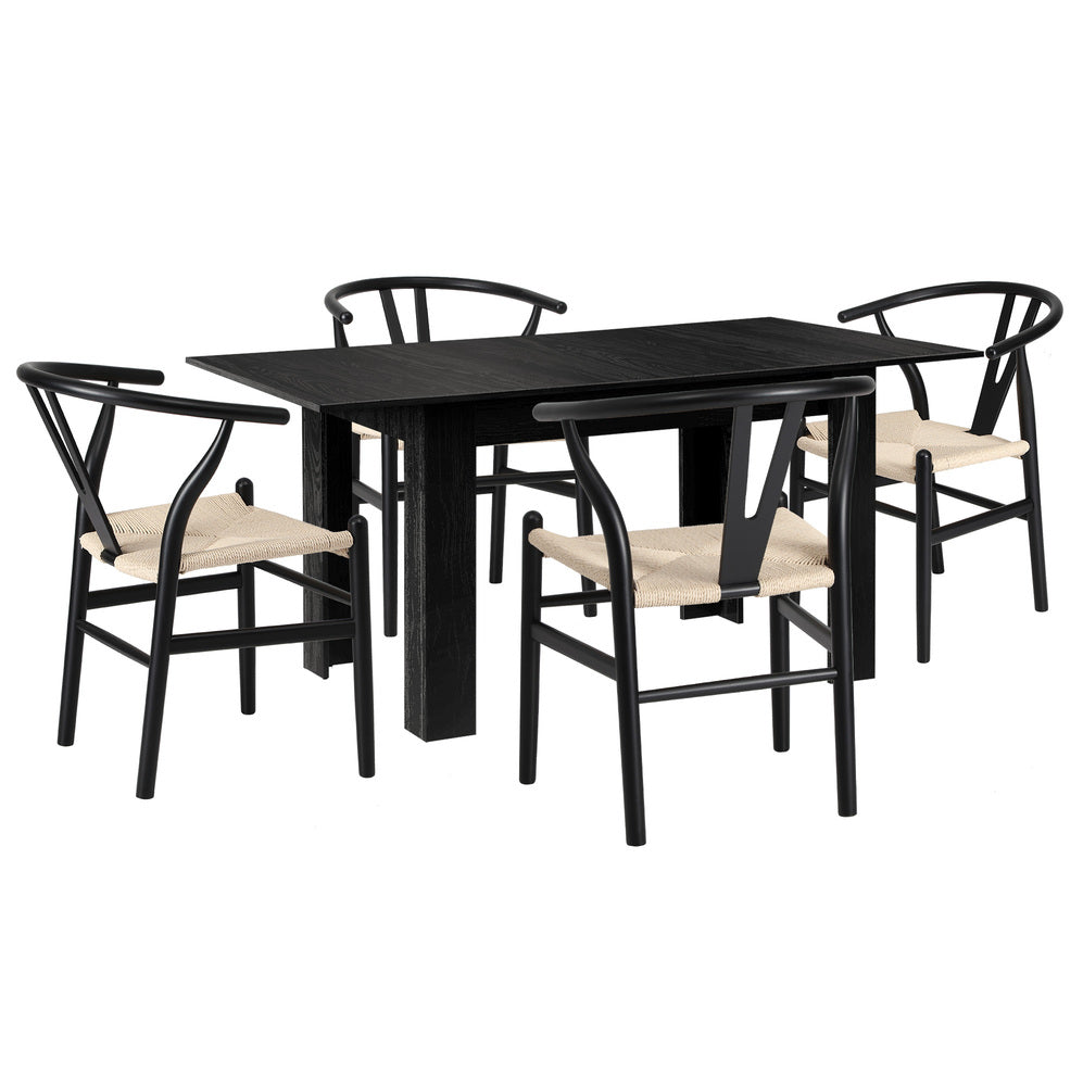 Replica Wishbone Nero Extendable 120-160cm Dining Table Set | 5-7 Seater Premium Modern Dining Table Set