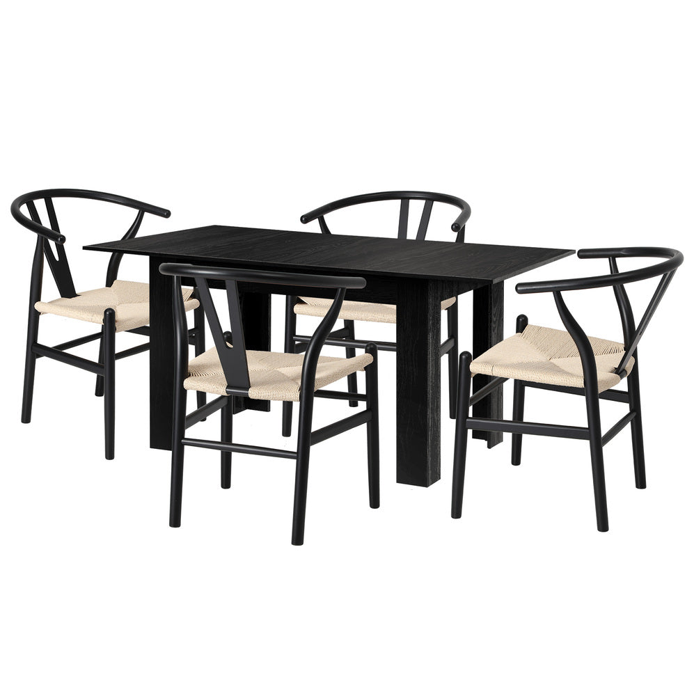 Replica Wishbone Nero Extendable 120-160cm Dining Table Set | 5-7 Seater Premium Modern Dining Table Set