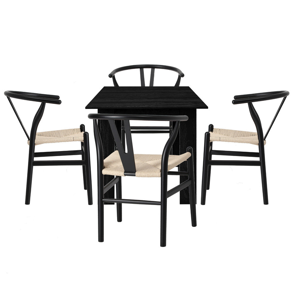 Replica Wishbone Nero Extendable 120-160cm Dining Table Set | 5-7 Seater Premium Modern Dining Table Set