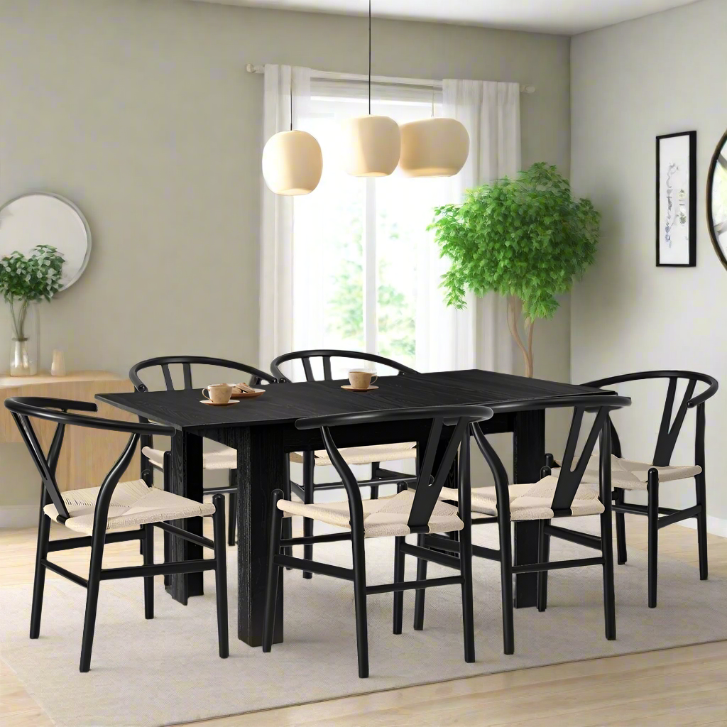 Replica Wishbone Nero Extendable 120-160cm Dining Table Set | 5-7 Seater Premium Modern Dining Table Set