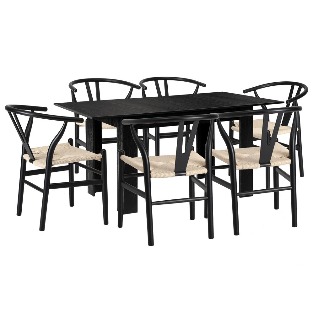 Replica Wishbone Nero Extendable 120-160cm Dining Table Set | 5-7 Seater Premium Modern Dining Table Set