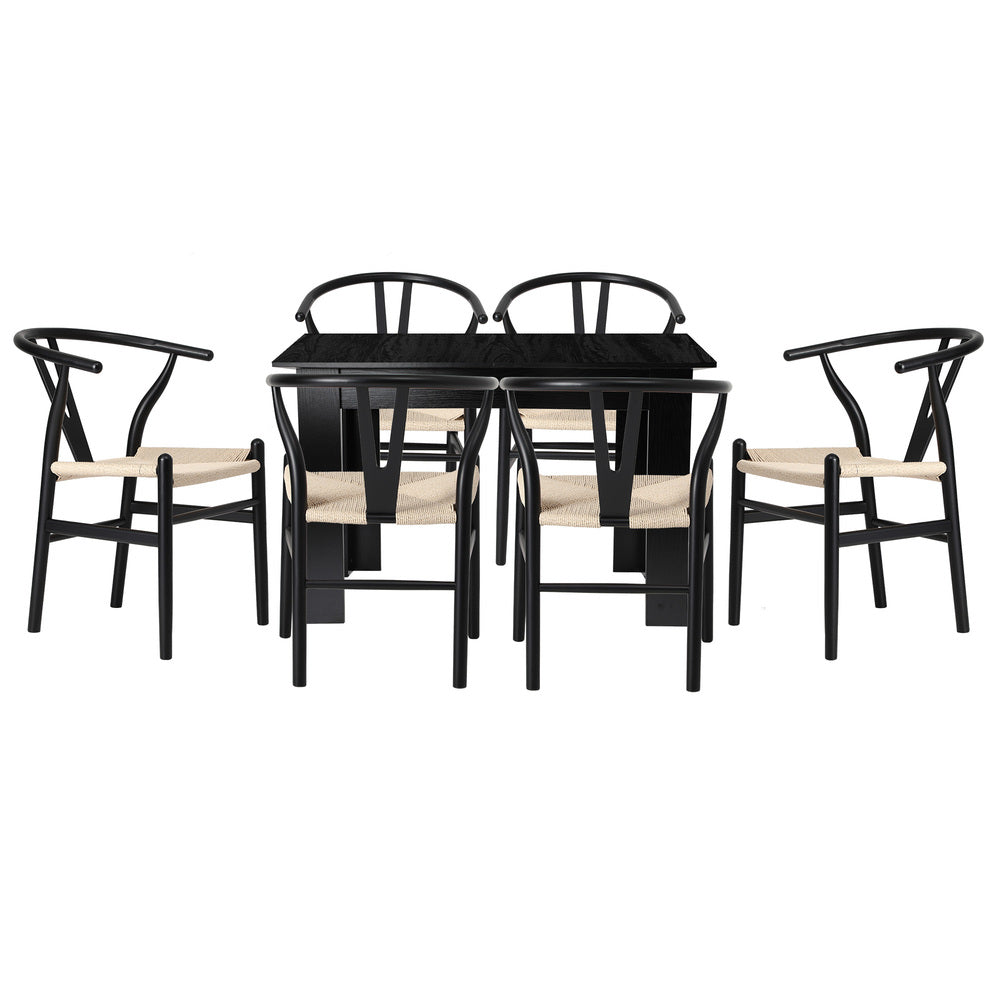 Replica Wishbone Nero Extendable 120-160cm Dining Table Set | 5-7 Seater Premium Modern Dining Table Set