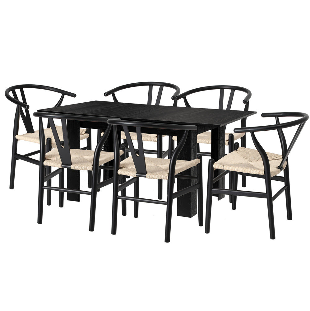 Replica Wishbone Nero Extendable 120-160cm Dining Table Set | 5-7 Seater Premium Modern Dining Table Set