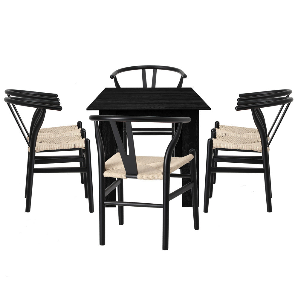 Replica Wishbone Nero Extendable 120-160cm Dining Table Set | 5-7 Seater Premium Modern Dining Table Set